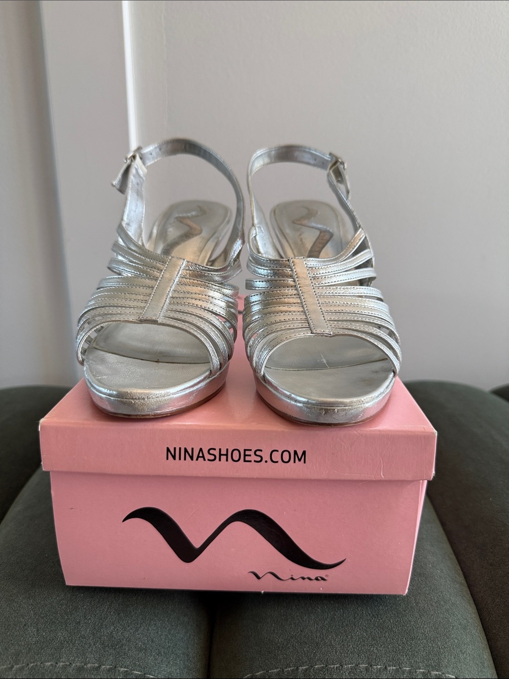Nina Metallic Silver Strappy Slingback Sandals
